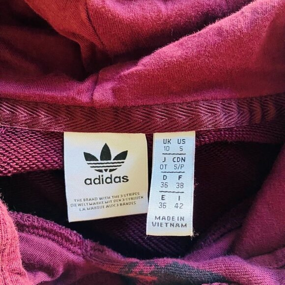 Adidas Originals Bellista Women's Cropped Burgundy Leopard Print Hoodie Small - Picture 10 of 10